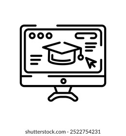 Icono de esquema de Educación en línea, Ilustración vectorial