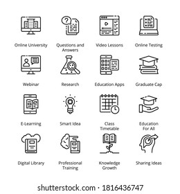 Online Education outline Icons - stroke, vector