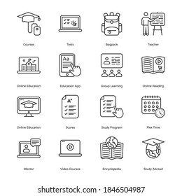 Online Education Outline Icons - Stroked, Vectors