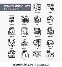 Online Education Outline icons.Back to school Concept Thin line icons.