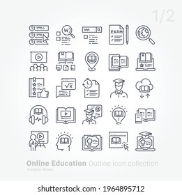 Online Education outline stroke icon set V.1-2