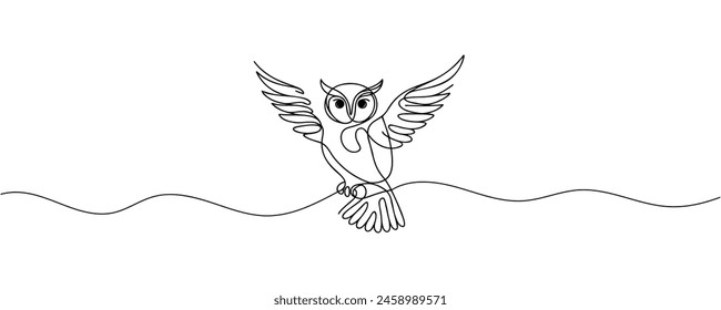 Online education owl one line graduation concept. E-learning training skill courses. vector illustration
