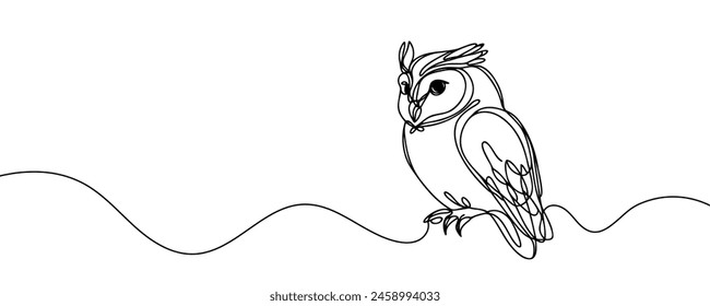 Online education owl one line graduation concept. E-learning training skill courses. vector illustration