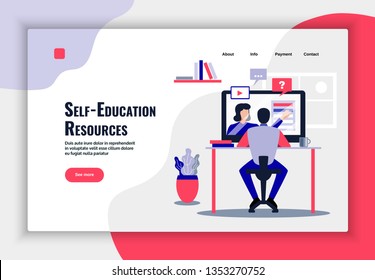 Online education page design with learning resources symbols flat vector illustration