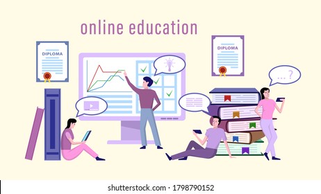 Online education, people flat style vector illustration