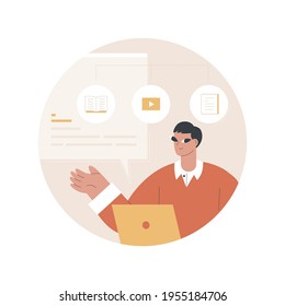 Ilustración de vectores de concepto abstracto de la plataforma de educación en línea. plataforma de aprendizaje electrónico, enseñanza en línea, cursos educativos, videollamadas, conferencia por webcam, pantalla de ordenador portátil, metáfora abstracta de seminarios web.