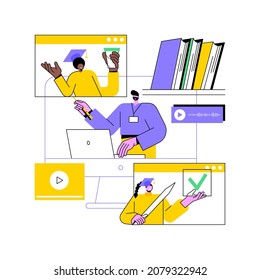 Online education platform abstract concept vector illustration. Elearning platform, online teaching, educational courses, video call, webcam conference, laptop screen, webinar abstract metaphor.