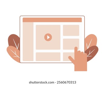 Online education platform, e-learning, video content, online courses. Distance learning concept. Vector flat illustration