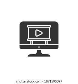 Online education platform glyph icon. Virtual learning concept, graduation cap on laptop display. Mobile learning. Home education. Vector illustration design on white background. EPS 10