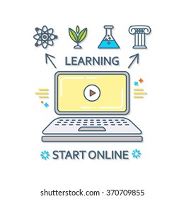 Online Education. Podcasting & Webinar Design. E- learning. Vector illustration