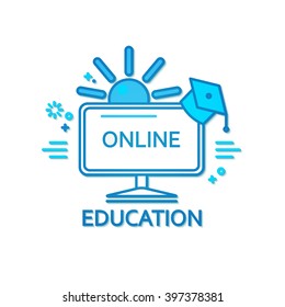 Online Education. Podcasting & Webinar Design. E- learning. Vector illustration