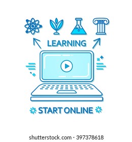 Online Education. Podcasting & Webinar Design. E- learning. Vector illustration
