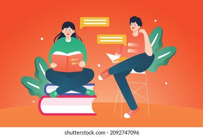 Online education reading character illustration world reading day reading poster