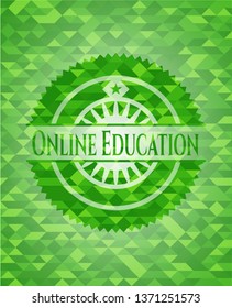 Online Education realistic green emblem. Mosaic background