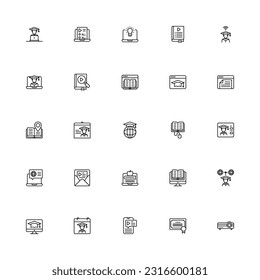 Online Education related icon set. Pixel Perfect Online Education Outline Style 2D Icon