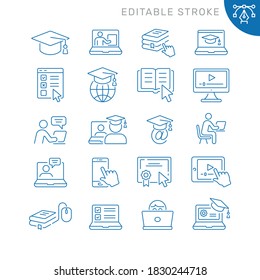 Online Education related icons. Editable stroke. Thin vector icon set, black and white kit