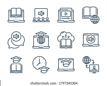 Online Education related vector line icons. E-learning and Remote Learning outline icon set.