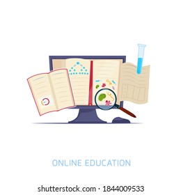 Online education. Remote studying sign. Internet teaching media icon. Remote distance schooling. Pictogram, symbol in flat cartoon style. Editable vector illustration isolated on a white background