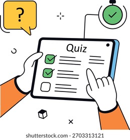 Educação on-line representada por um teste em um tablet com um relógio. Perfeito para plataformas de e-learning, blogs educacionais ou materiais de curso. ilustração vetorial plana isométrica.