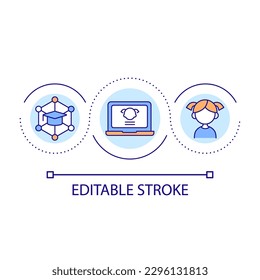 Online education resources for children loop concept icon. Digital schooling programs. E learning abstract idea thin line illustration. Isolated outline drawing. Editable stroke. Arial font used