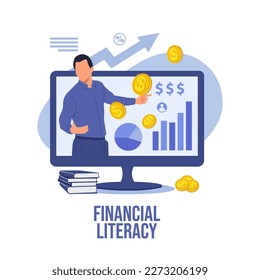 Online education, saving money, online courses or Tutoring, Financial Literacy, Accounting Courses. Vector flat design