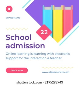 Online Education School Admission Electronic Digital Support Distance Studying Social Media Post 3d Icon Vector Illustration. Internet Educate Class Lecture Registration Teacher Training Web Banner