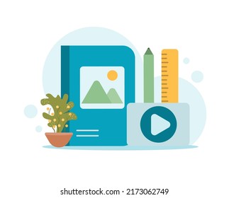 Online education and school at home concept. Vector illustration.