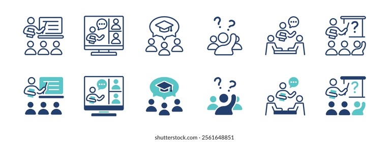 online education school student learning icon set workshop seminar conference study lecture course signs vector illustration