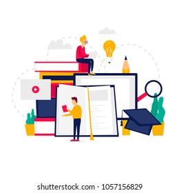 Online Education, science, courses, training, scientist. Flat illustration