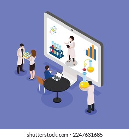 Online education of scientists isometric 3d vector illustration concept for banner, website, illustration, landing page, flyer, etc.