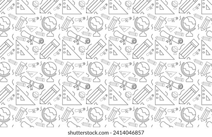 Online education seamless pattern. Hand drawn dastan learning doodles in sketchy vintage style. Vector illustration.