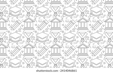 La educación en línea es un patrón transparente. Dastan dibujó a mano aprendiendo doodles en un estilo vintage esquemático. Ilustración vectorial.