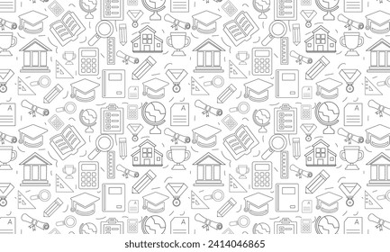 Online education seamless pattern. Hand drawn dastan learning doodles in sketchy vintage style. Vector illustration.