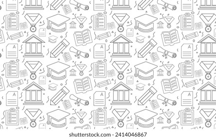 Online education seamless pattern. Hand drawn dastan learning doodles in sketchy vintage style. Vector illustration.