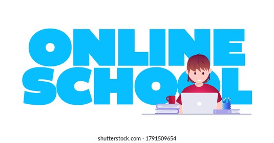 Online education, self learning concept vector illustration. Student studying with laptop.