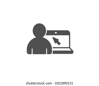 Online Education simple icon. Notebook or Laptop with mouse cursor sign. Internet Lectures symbol. Quality design elements. Classic style. Vector