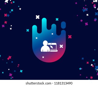 Online Education simple icon. Notebook or Laptop with mouse cursor sign. Internet Lectures symbol. Cool banner with icon. Abstract shape with gradient. Vector