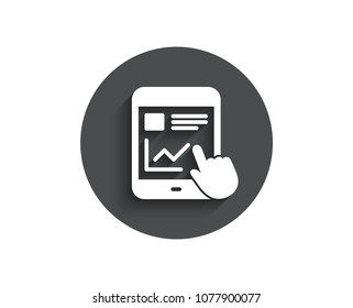 Online Education simple icon. Tablet PC sign. Web presentation with Charts symbol. Circle flat button with shadow. Vector