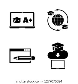 Online Education. Simple Related Vector Icons Set for Video, Mobile Apps, Web Sites, Print Projects and Your Design. Online Education icon Black Flat Illustration on White Background.