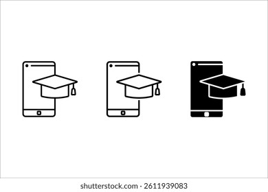 Online Education, Smartphone with Graduation Cap Solid Flat Vector Icon Isolated on White Background.