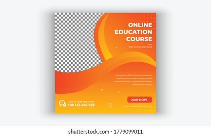 online education social media post template, e-learning course, back to education social media post template, online learning social media post banner template, Editable vector, square flyer design
