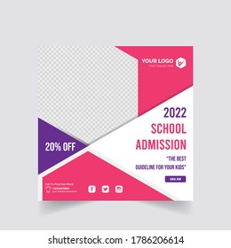 Online education social media post template, e-learning course, social media post template,back to school web banner template or square flyer poster, Editable