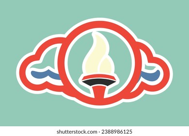 Online Education Sticker logo concept. Torch and cloud icon. Publisher and creator sticker logo template.