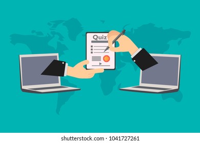 Online education, the student presents exam for virtual certificate