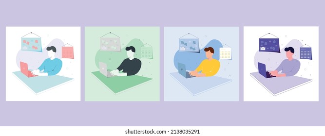Online education study and distant educational web learning persen set.