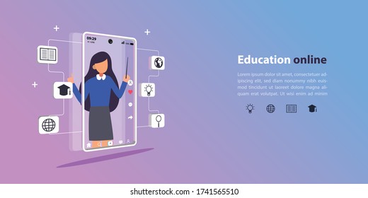 online education study and learn on mobile application,teacher classroom online learning.