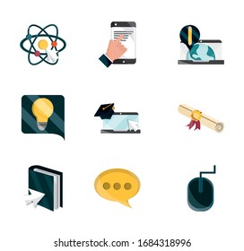 online education study technology school icons set vector illustration isolated icon shadow
