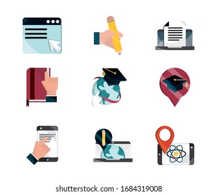 los iconos de la escuela de educación en línea los iconos de la escuela establecer la ilustración vectorial el icono aislado la sombra
