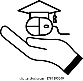 Online education symbol, hand icon, mouse icon. education logo icon graphic. Design template vector