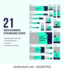 Online education system web set banner design template. Online learning platform web bundle banner design for social media posts, minimal web banner design templates